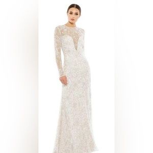 Mac Duggal Long Sleeve Floral Embellished Gown